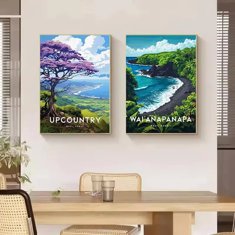 Vintage Hawaii Lahaina Beach Landscape Canvas Wall Art Poster Canvas Wall Art Peaceful Pleasures Health and Wellness