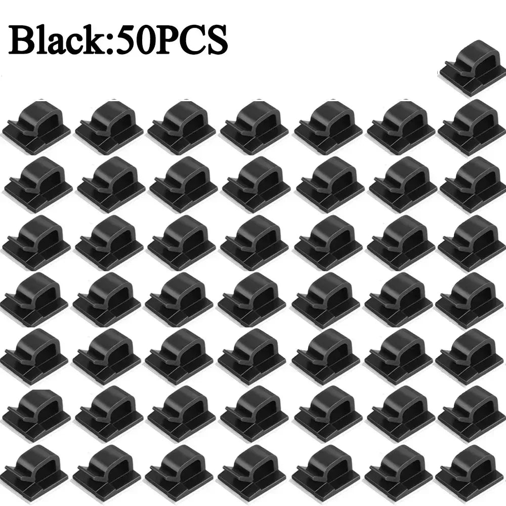 Car Cable Clamp Accessories Guiding Line Self-adhesive Line Management Clips Wiring Wire Arrangement Electrical Equipment WINDER Peaceful Pleasures Health and Wellness 50 Pcs black