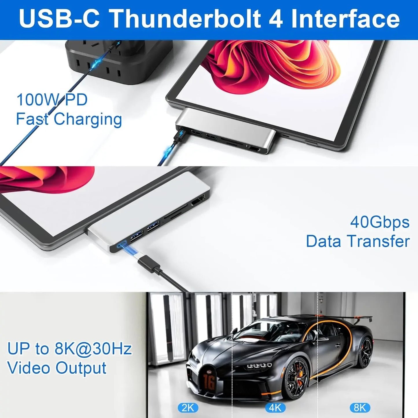 USB-C Hub for Surface Tablets | 4K HDMI Thunderbolt 4 Computer Accessories Peaceful Pleasures Health and Wellness