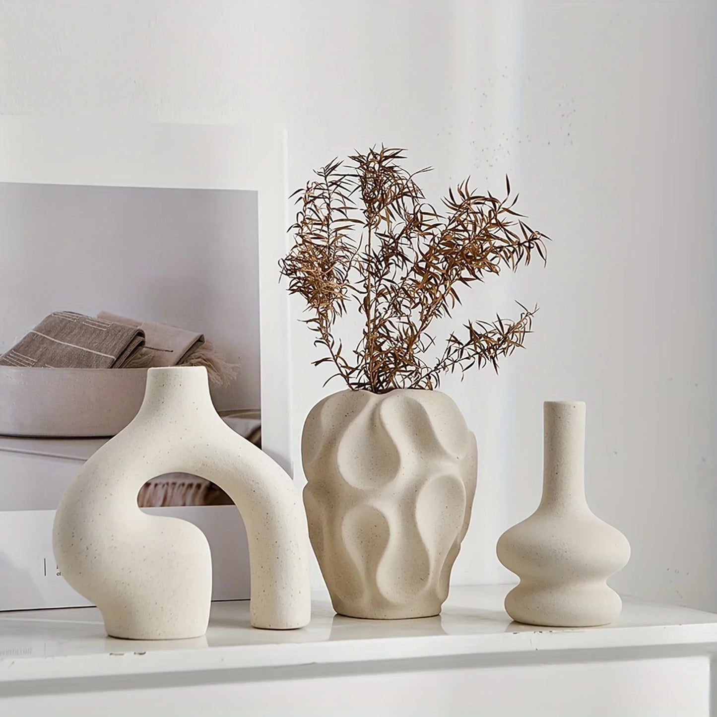 3-Piece Bohemian Vase Set – Geometric Round & Donut Home Décor