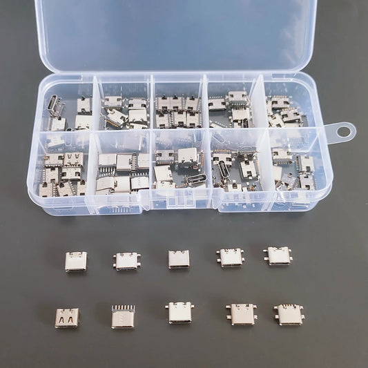 100PCS/Box 10Models Type-C USB Charging Dock Connectors Mix 6Pin and 16Pin Use for Phone and Digital Product Repair kit Peaceful Pleasures Health and Wellness Default Title