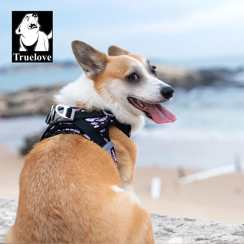 Truelove Easy to Take-on Dog Harness Soft Material Fashion Design Adjustable Reflective Pet Har TLH3013 TLH30131 Peaceful Pleasures Health and Wellness Floral Black- S China Mainland