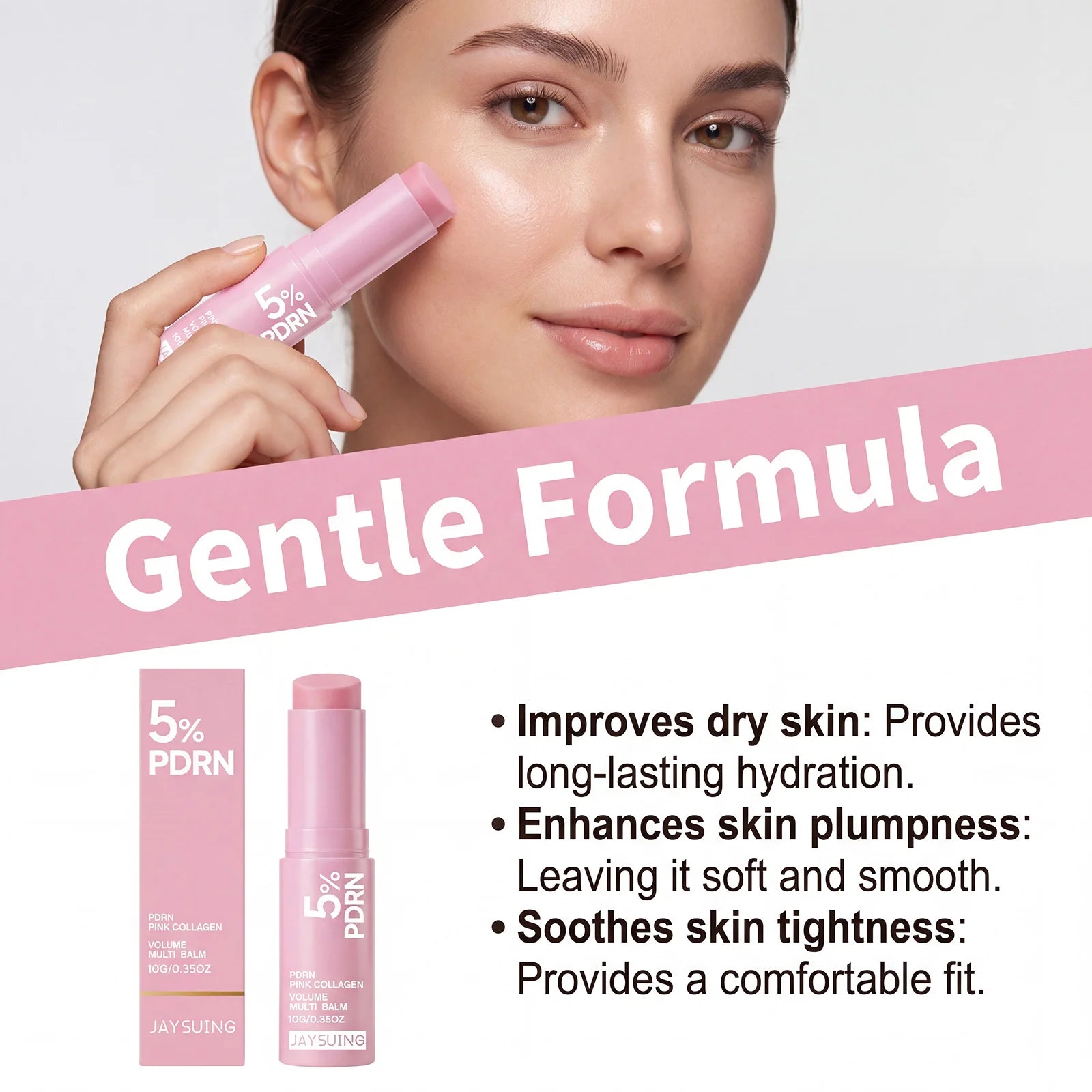 PDRN Pink Collagen Volume Multi Balm Stick For Face Lip Eyes Neck Moisturizing Makeup Base Nourish Create Healthy-Looking Skin Peaceful Pleasures Health and Wellness