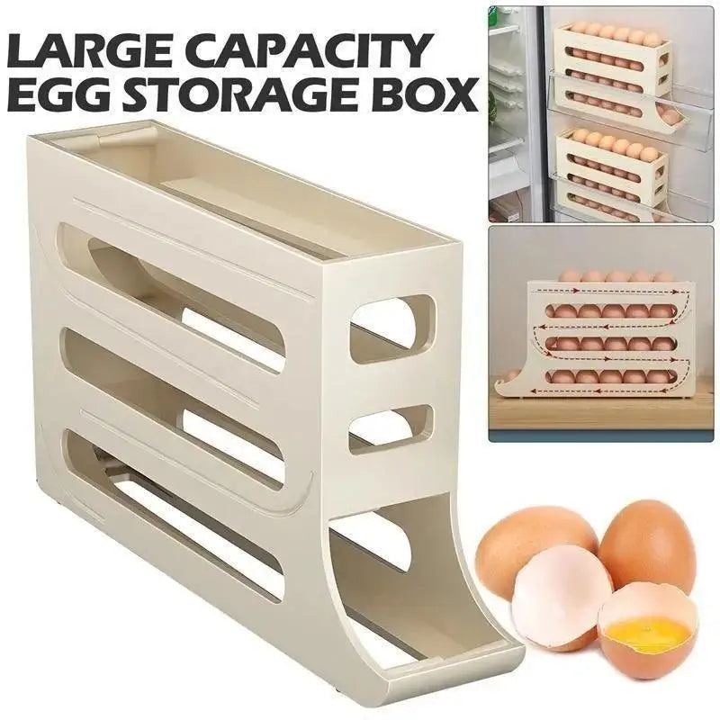 Refrigerator Eggs Storage Box Rolling Kitchen Container Rack Home