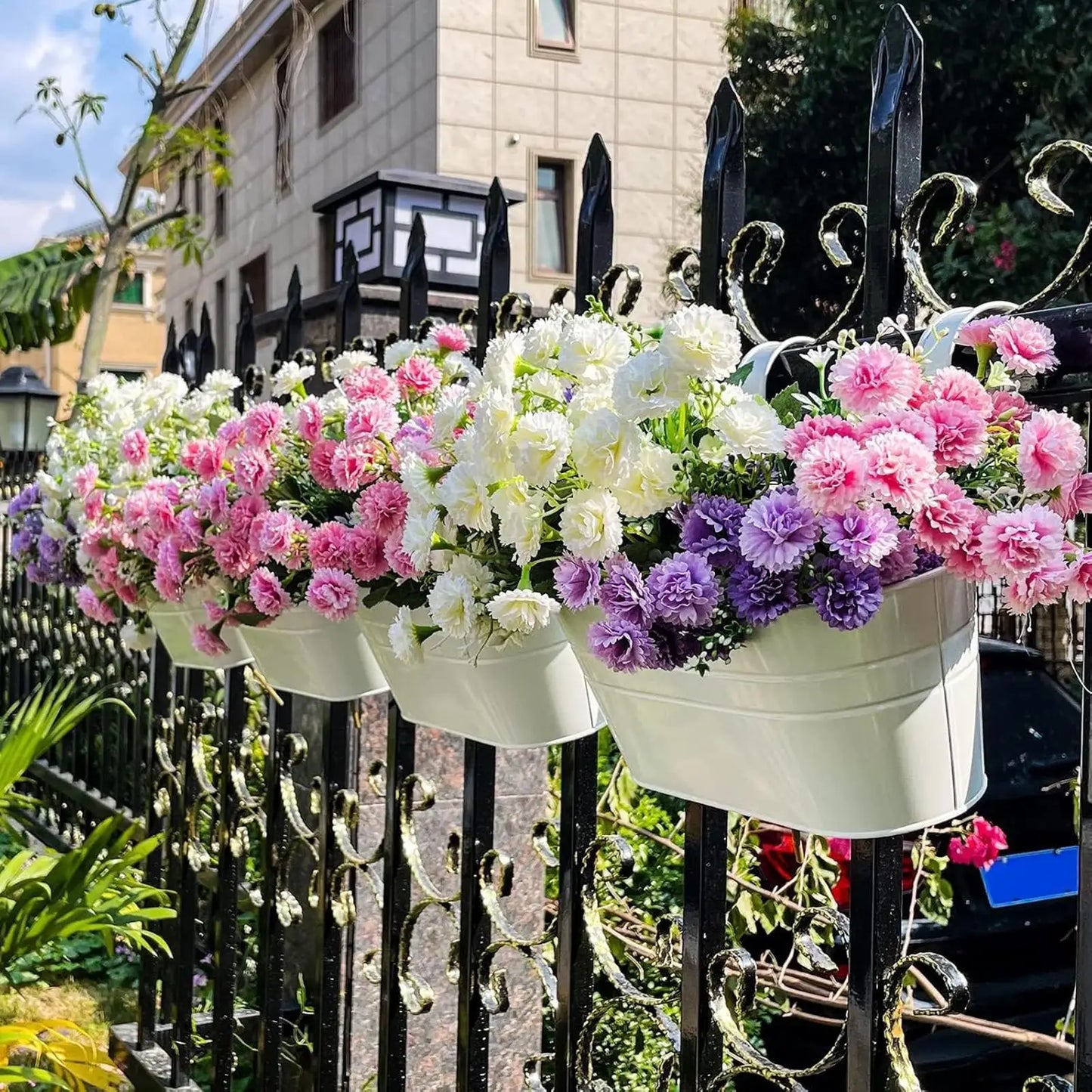 Metal Hanging Flower Pots | Balcony Railing Planter for Fence