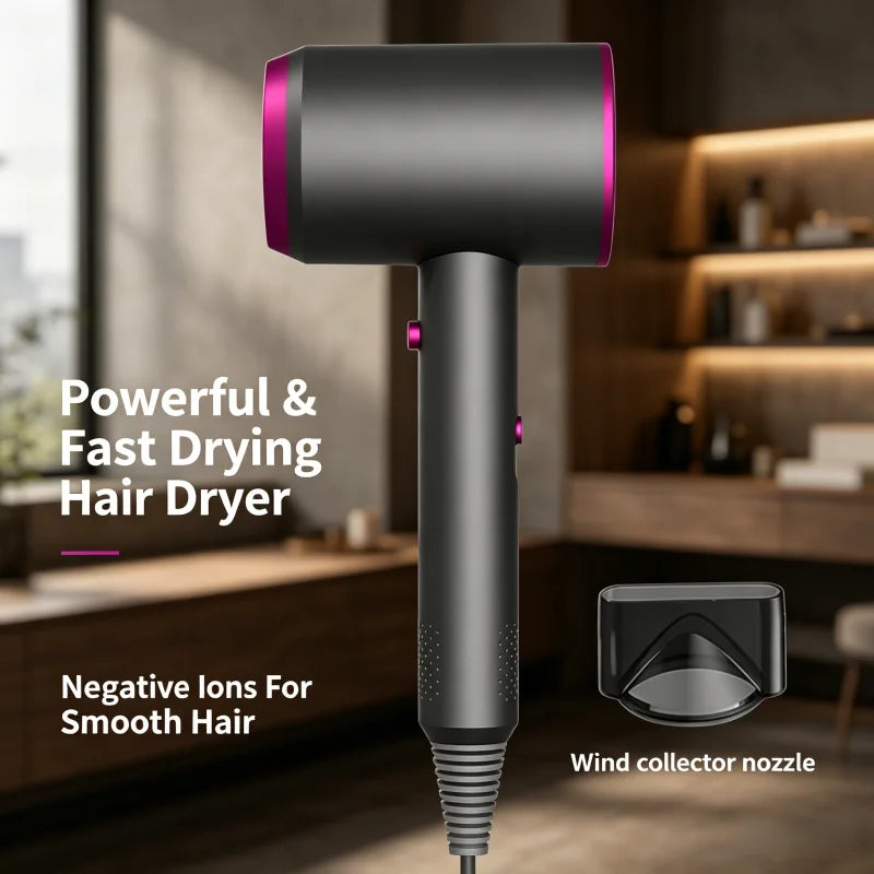 Negative Ionic Hair Dryer Blow Dryer With Concentrator Nozzle Hot Cold Wind Fast Drying Salon Household Hair Styling Tool Peaceful Pleasures Health and Wellness