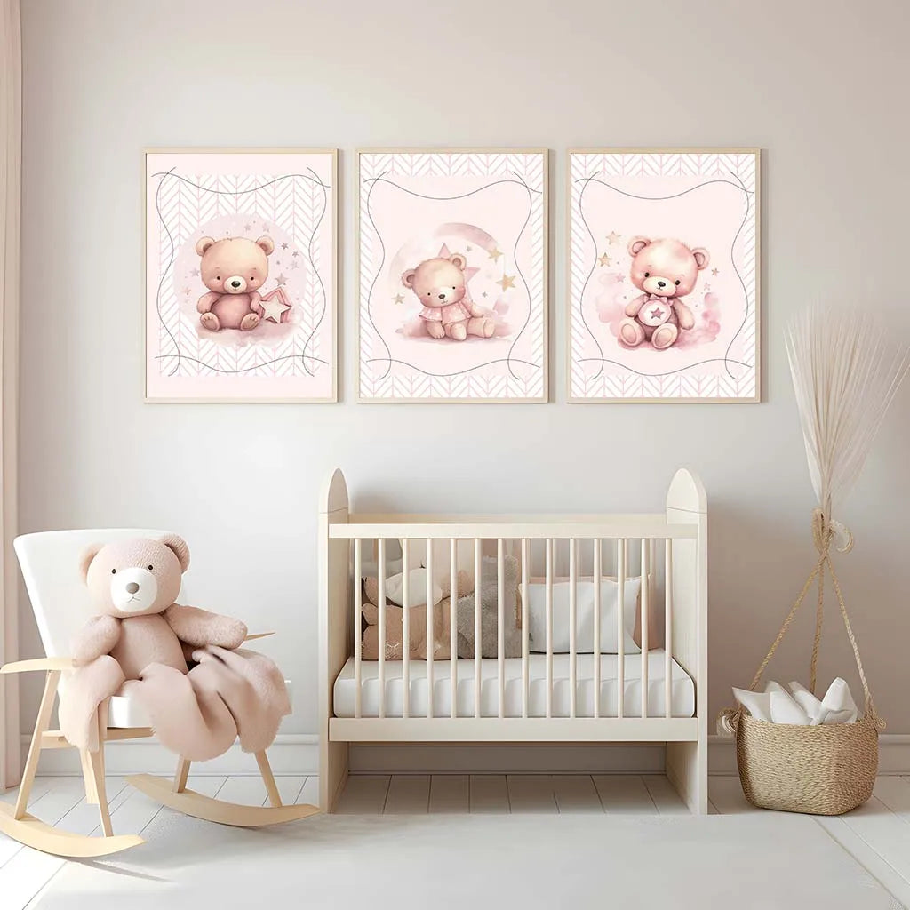 Nordic Teddy Bear Nursery Canvas Wall Art | Kids Room Decor Nursery Canvas Print Peaceful Pleasures Health and Wellness