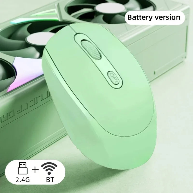 Dual-Mode Wireless Mouse, 2.4G+BT Ergonomic Optical Computer Mouse, 2.4G USB Mice For Laptop Pad PC Tablet Macbook Wireless Mice Peaceful Pleasures Health and Wellness Green