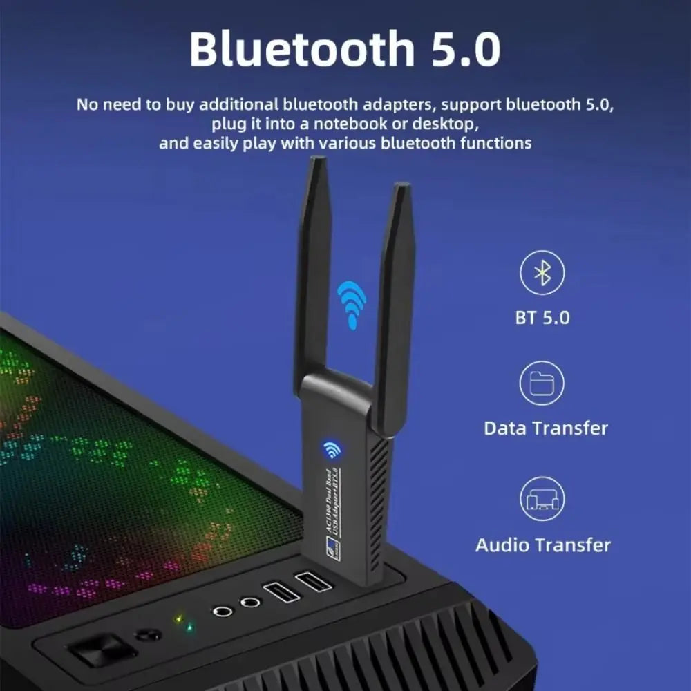 Dual Band WiFi USB Adapter 2.4G/5Ghz USB3.0 Interface 1300Mbps WiFi Dongle 2 Antenna Design Powerful Wireless Network Card Peaceful Pleasures Health and Wellness