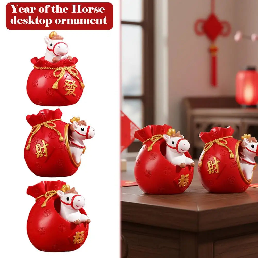 Lucky Horse Figurine Resin | Chinese New Year Wealth Decor