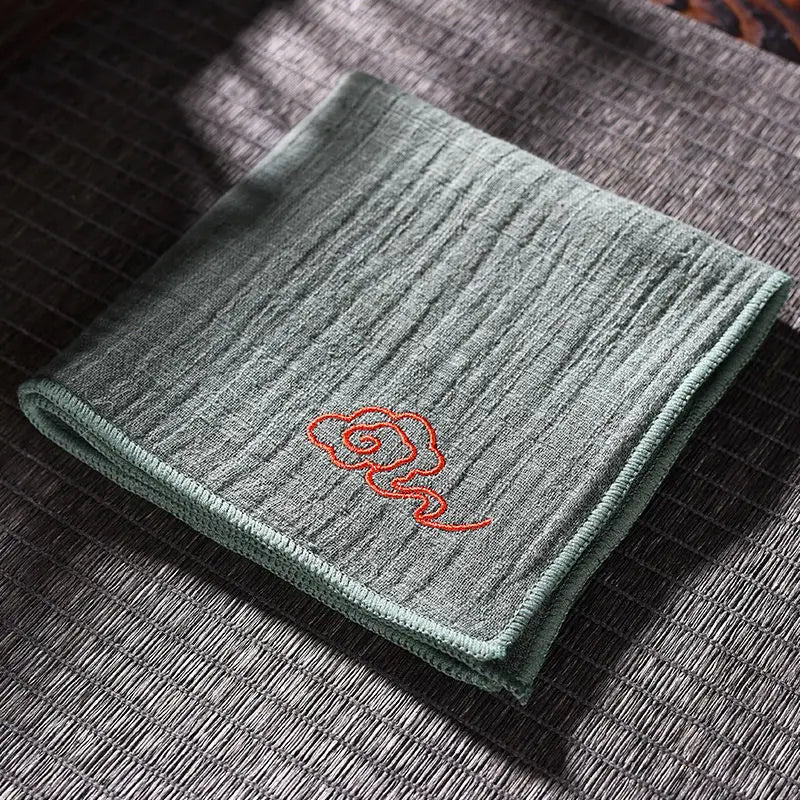 Cotton and linen absorbent tea towel high-end chinoiserie tea table rag thickened tea towel cloth tea set accessories Peaceful Pleasures Health and Wellness Green 26x26cm