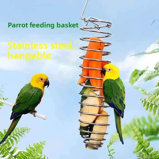 Multi-Purpose Stainless Steel Bird Feeding Rack Spiral Portable Parrot Foraging Bite Resistant Birds Feeder Wildlife Peaceful Pleasures Health and Wellness