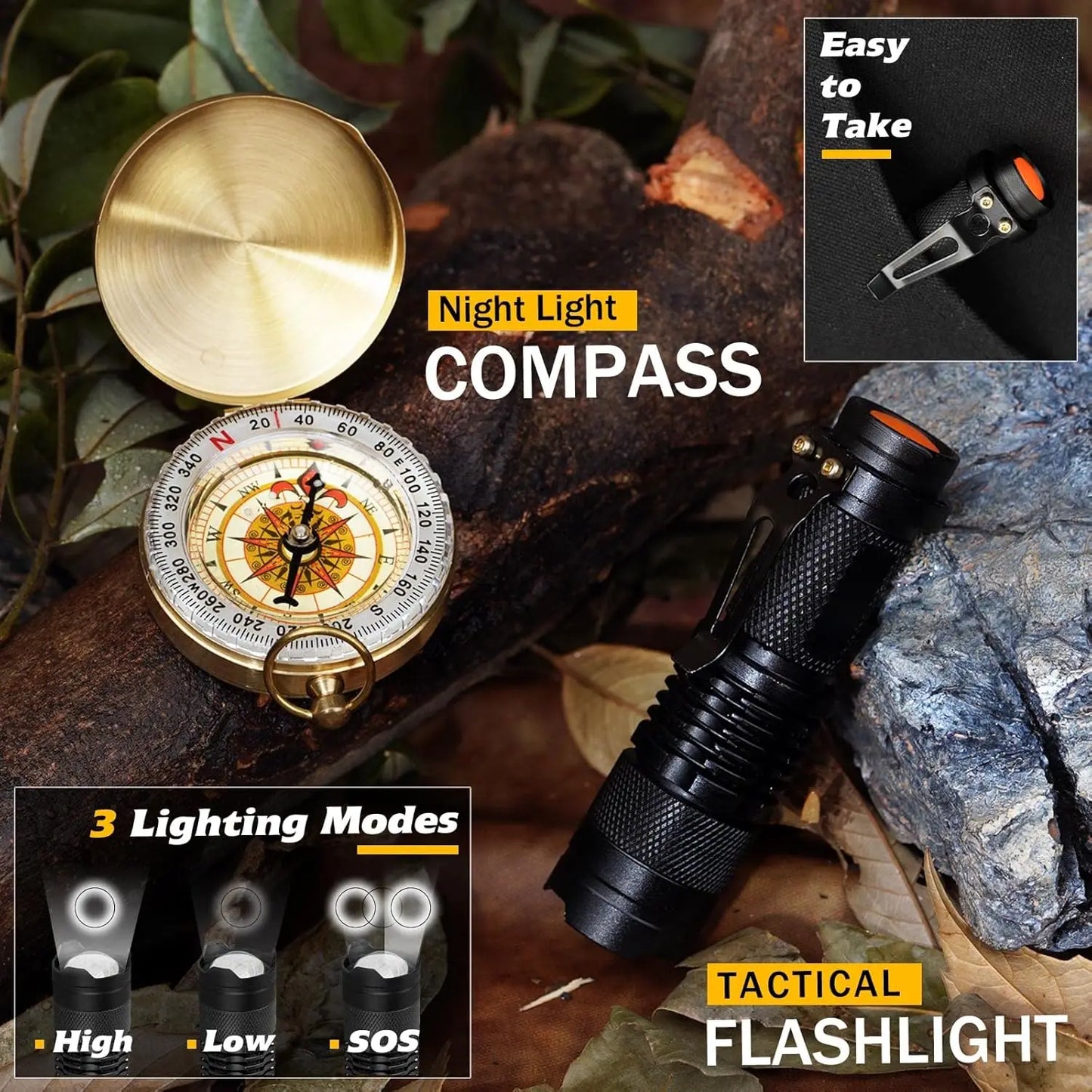 (No flint) Outdoor Adventure Survival Kit SOS Emergency First Aid Kit Camping Equipments Self-defense EDC Box Peaceful Pleasures Health and Wellness