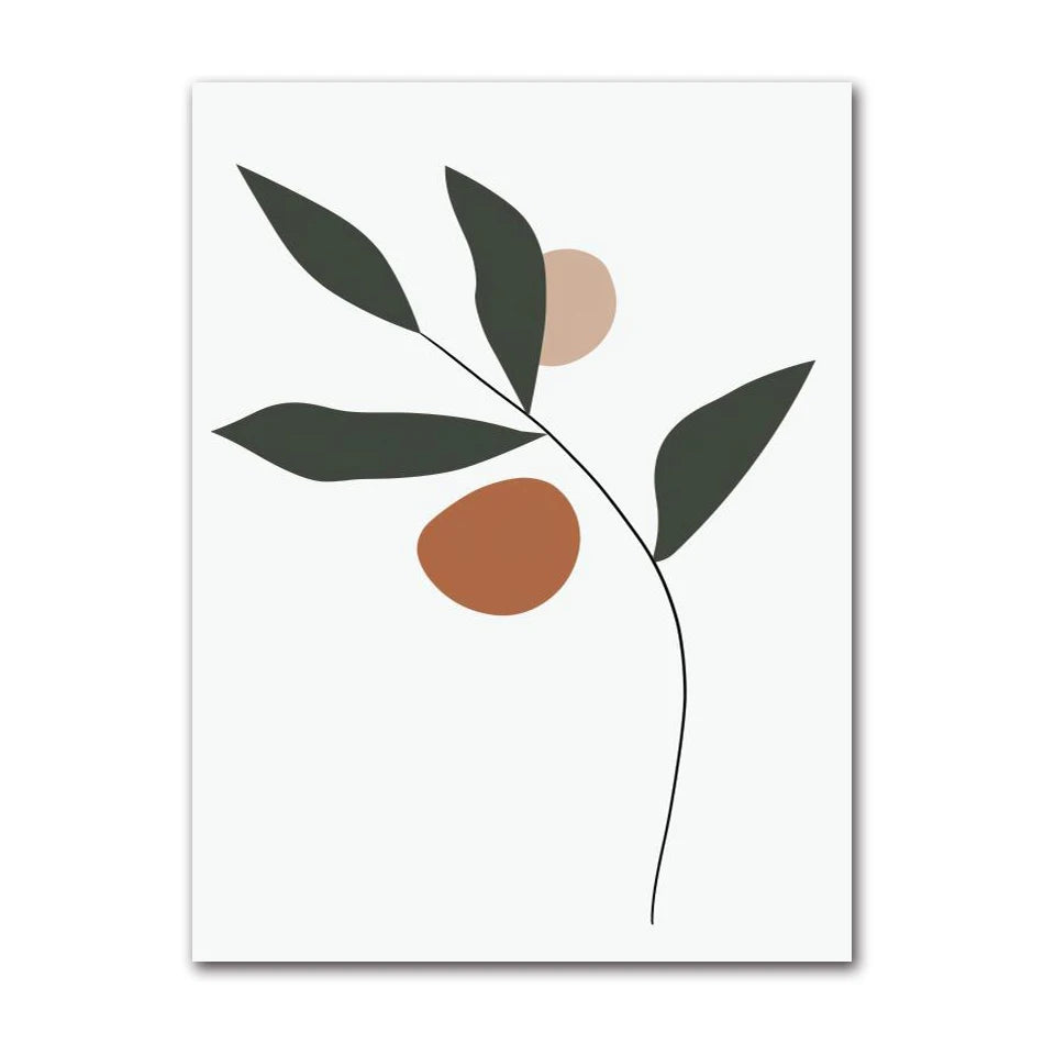 Vintage Nordic Canvas Wall Art | Abstract Girl Plant Leaf Print
