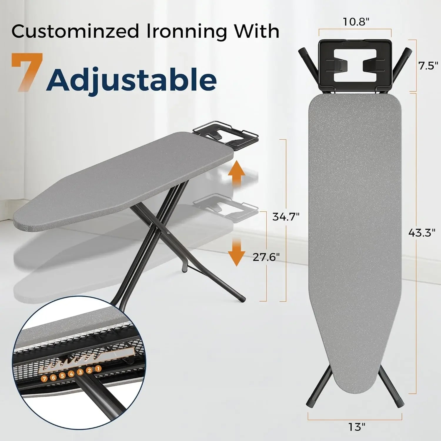 Foldable Ironing Board with Adjustable Height, Heat-Resistant Cover, and Safety Iron Rest for Compact Spaces Peaceful Pleasures Health and Wellness