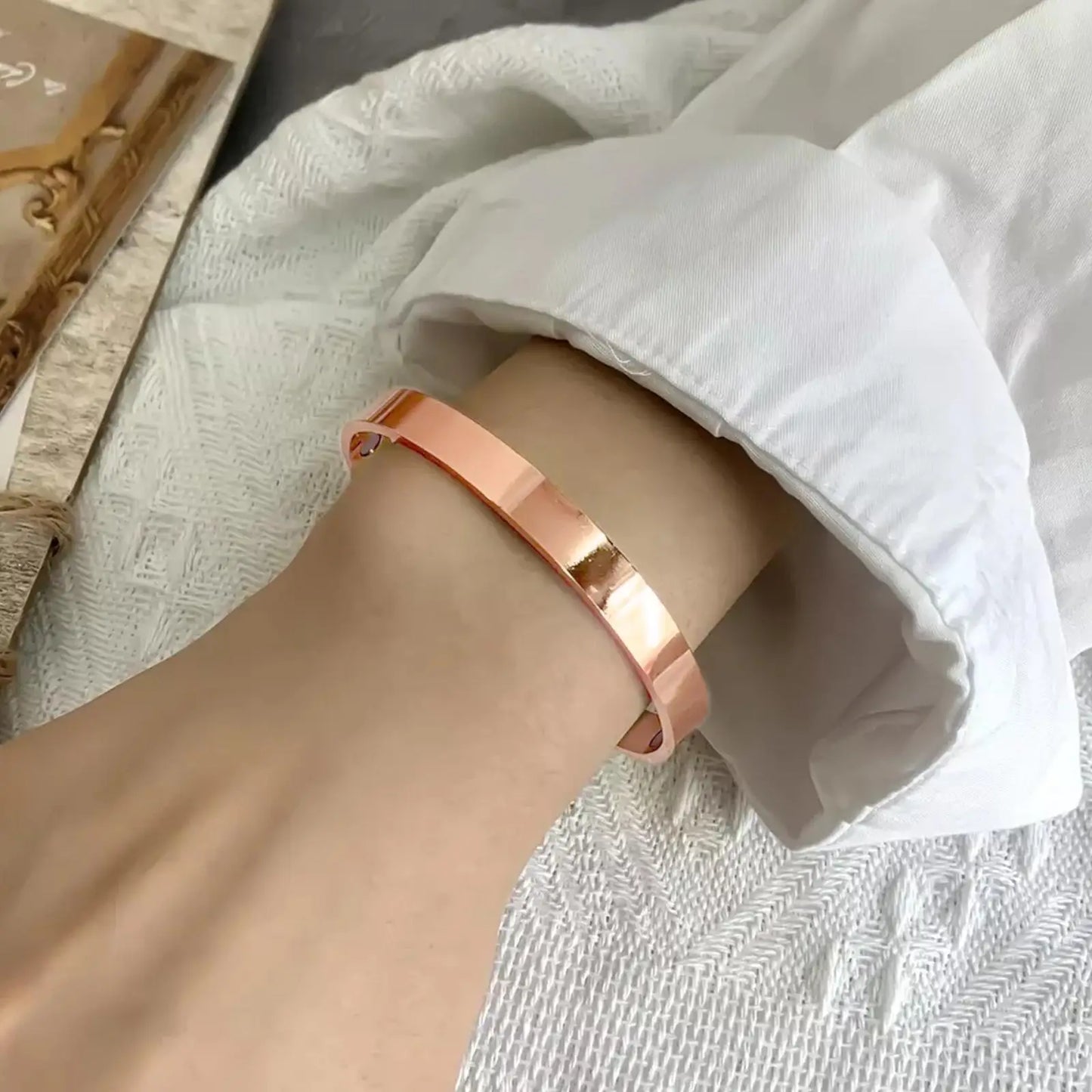 Adjustable Copper Magnetic Bangle | Rose Gold Fashion Bracelet