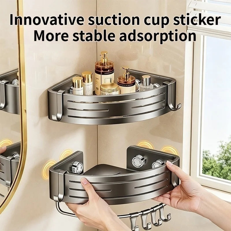 No-Drill Suction Cup Bathroom Corner Shelf | Aluminum Alloy