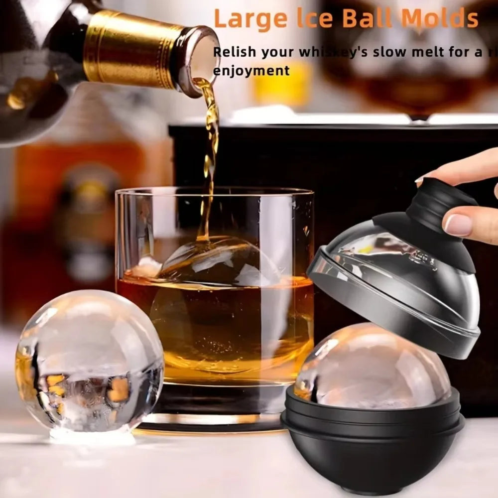 1/4Pack Silicone Ice Ball Maker 2.4Inch Whiskey Large Sphere Ice Mold with 2in1 Funnel Lid Cocktails Ice Cube Tool Kitchen Acces Peaceful Pleasures Health and Wellness