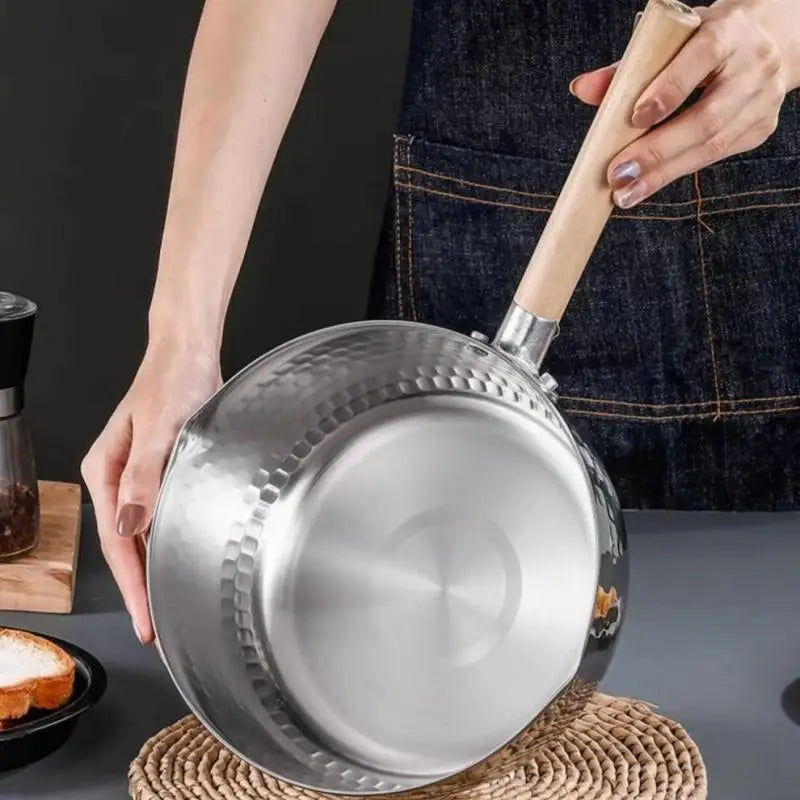Stainless Steel Yukihira Saucepan | Wood Handle Non-Stick Pot Stainless Steel Saucepan Peaceful Pleasures Health and Wellness