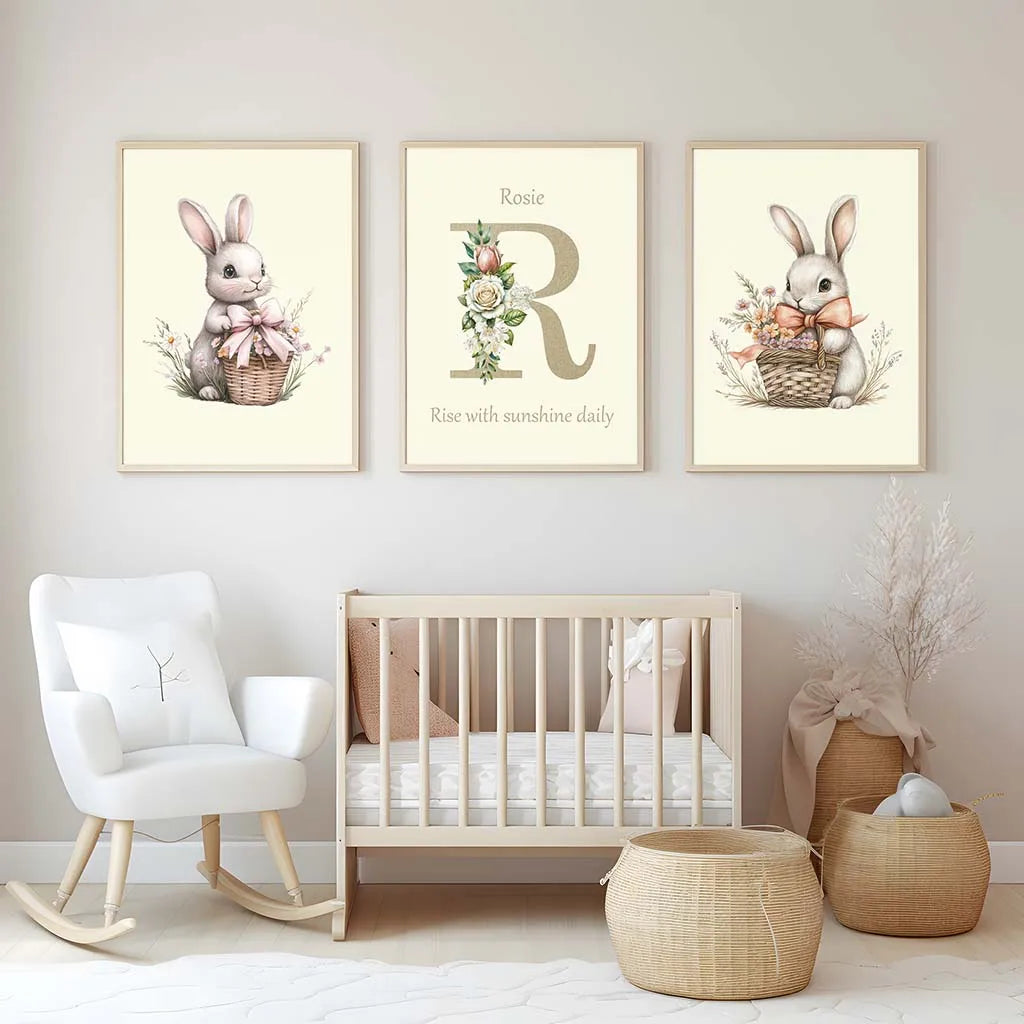 Custom Name Nursery Canvas Art | Bunny Floral Kids Wall Decor Nursery Canvas Print Peaceful Pleasures Health and Wellness