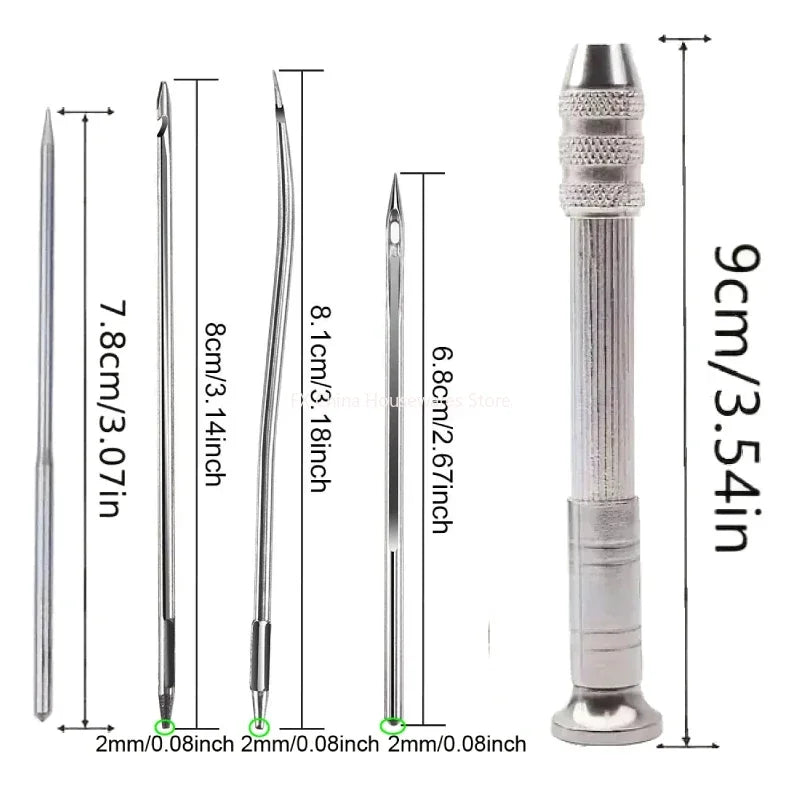 Leather Sewing Awl Kit - 4Pcs Replaceable Needles, DIY Shoe Repair & Canvas Tent Stitching Tool Silver Leather Sewing Awl Peaceful Pleasures Health and Wellness