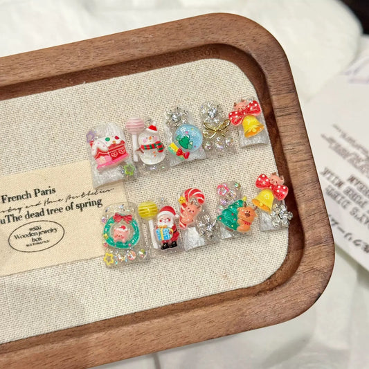 Christmas Press On Nails 10pcs | 3D Cartoon Duckbill Fake Nails Press On Nails Peaceful Pleasures Health and Wellness L