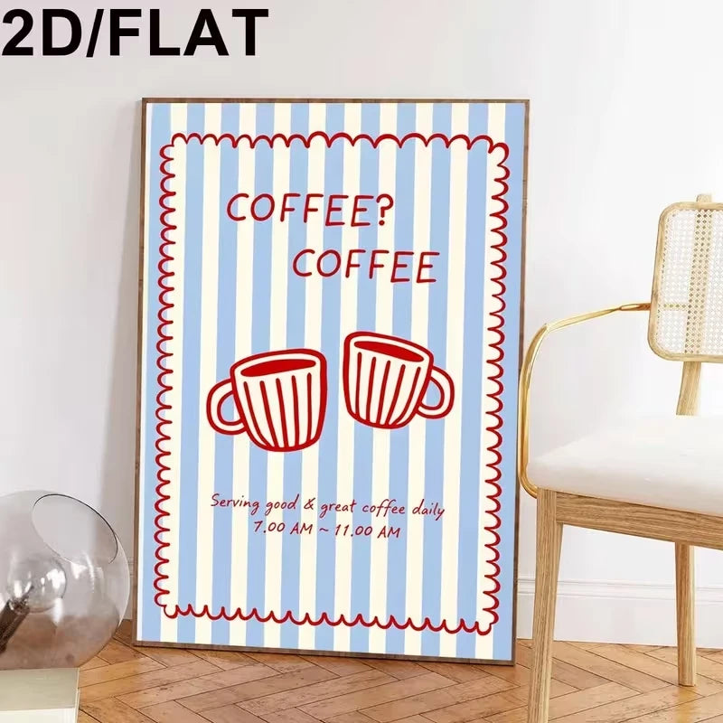 Modern Blue Coffee Canvas Wall Art Print | Home & Café Decor