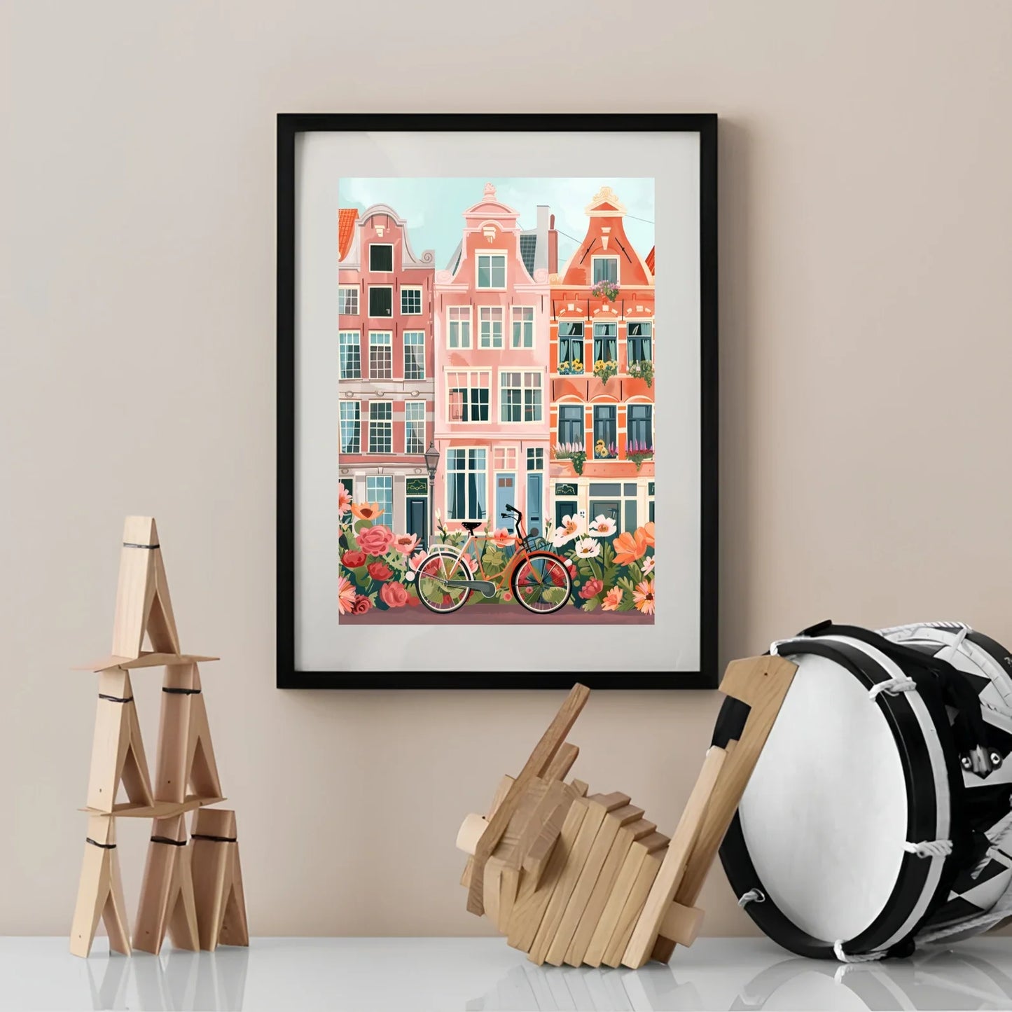 Amsterdam Travel Poster | Colorful Floral Canvas Wall Art Print