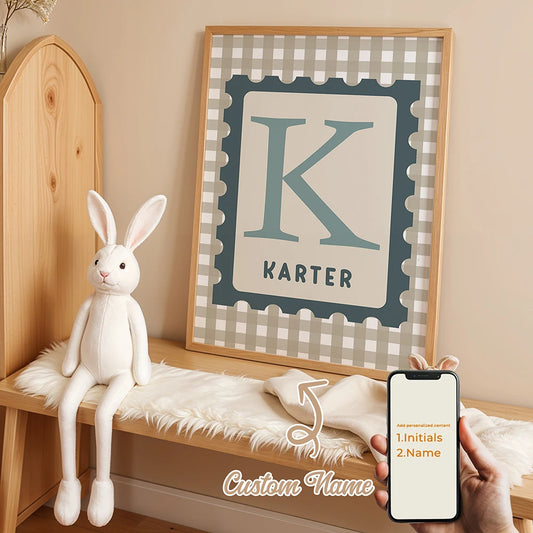 1pc Personalized Cartoon Plaid Name Wall Art Print Picture Canvas Poster Painting Living Room Children's Room Home Decor Peaceful Pleasures Health and Wellness GA-N019-1pc 30x40cm Wood Framed