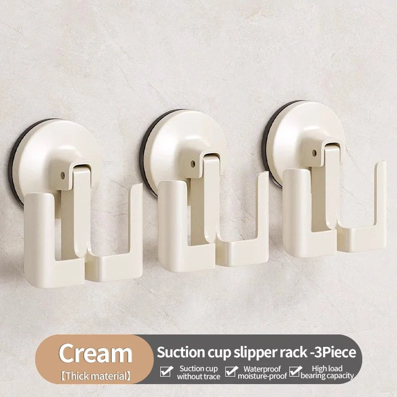 No-Drill Suction Cup Aluminum Bathroom Slipper Rack & Hook