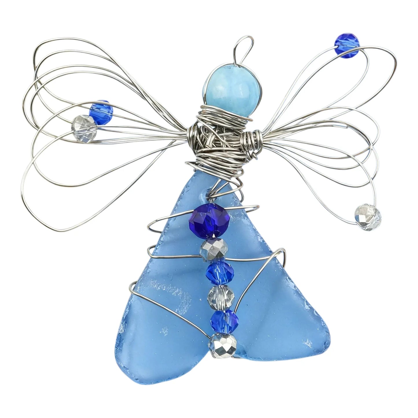 Angel Home Pendant Handmade Coastal Beach Christmas Decor Sea Glass Angel Xmas Tree Ornament for Xmas Holiday Home Decor Gift Peaceful Pleasures Health and Wellness Deep blue