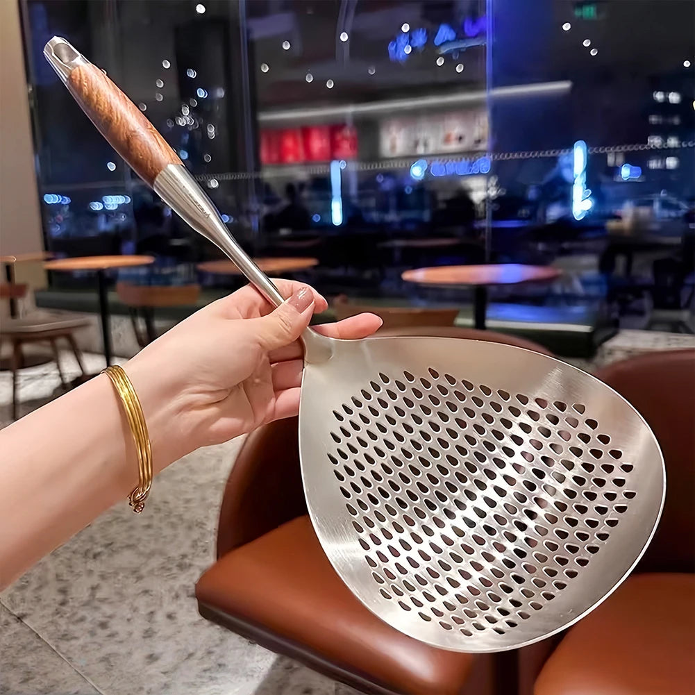 Large Stainless Steel Skimmer Strainer Spoon | Dumpling & Fry Kitchen Skimmer Strainer Peaceful Pleasures Health and Wellness