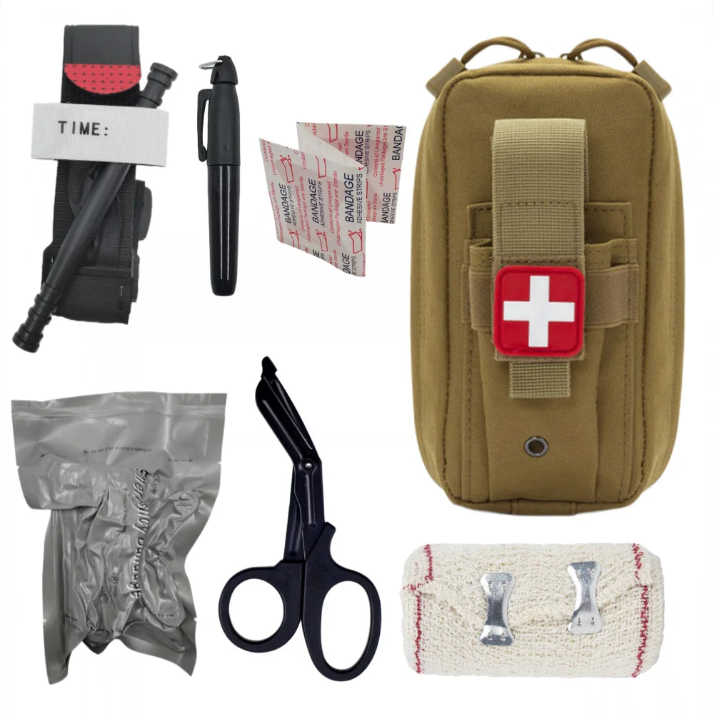 Molle First Aid EDC Bag First Aid tourniquet, scissor bandage, IFAK hunting First Aid Kit, life saving kit Peaceful Pleasures Health and Wellness Khaki