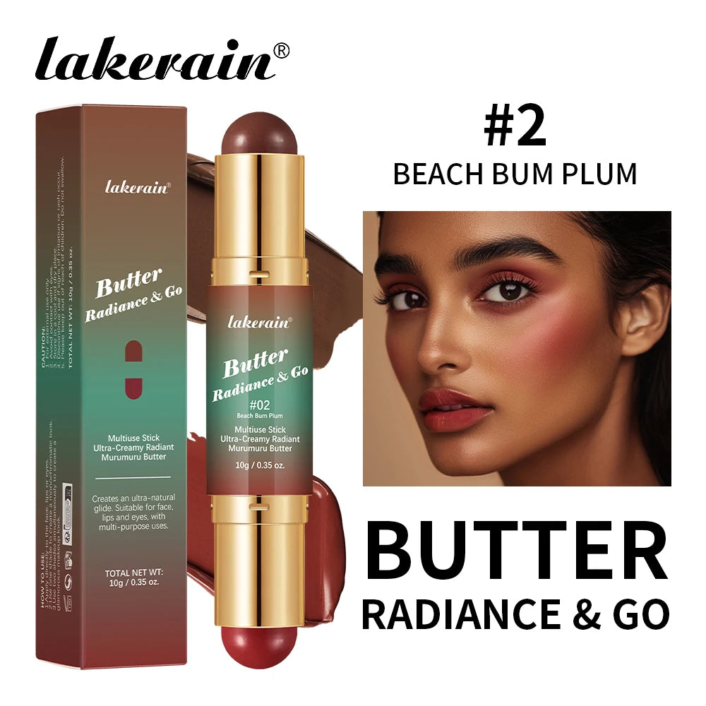 Lakerain Butter Makeup Stick Nature Bronze Colored Matte Effect Moisturizing Smooth Dual-head Design Multi-purpose Makeup Stick Peaceful Pleasures Health and Wellness Beach Bum Plum