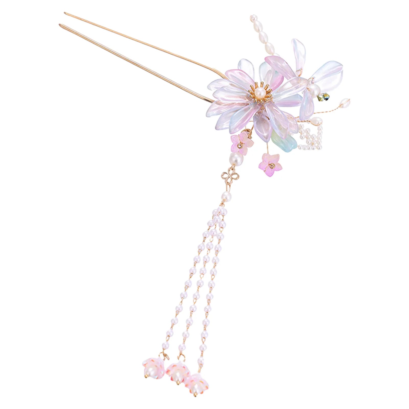 New Chinese Style Flower Tassel Hairpin for Women Alloy Metal Traditional Hanfu Hair Accessory with Secure Base Suitable for Peaceful Pleasures Health and Wellness Pink blue hairpin