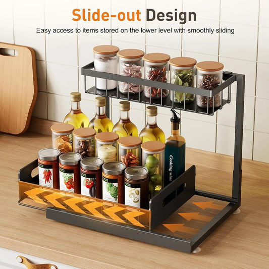 Under Sink Sliding Drawer Organizer - Metal Storage Rack with Pull-Out Shelves - Multi-Room Kitchen Bathroom Cabinet Organizer Peaceful Pleasures Health and Wellness