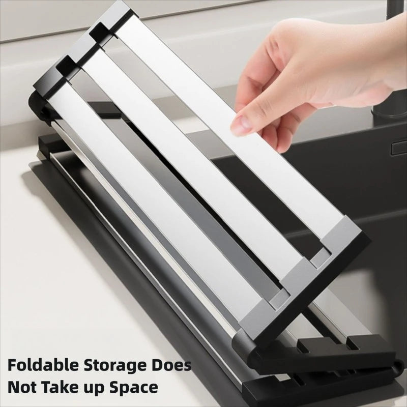 304 Stainless Steel Kitchen Sink Drain Rack Foldable Dish Drainer Rack Rack Sink Bowl and Dish Storage Rack Drying Storage Shelf Peaceful Pleasures Health and Wellness