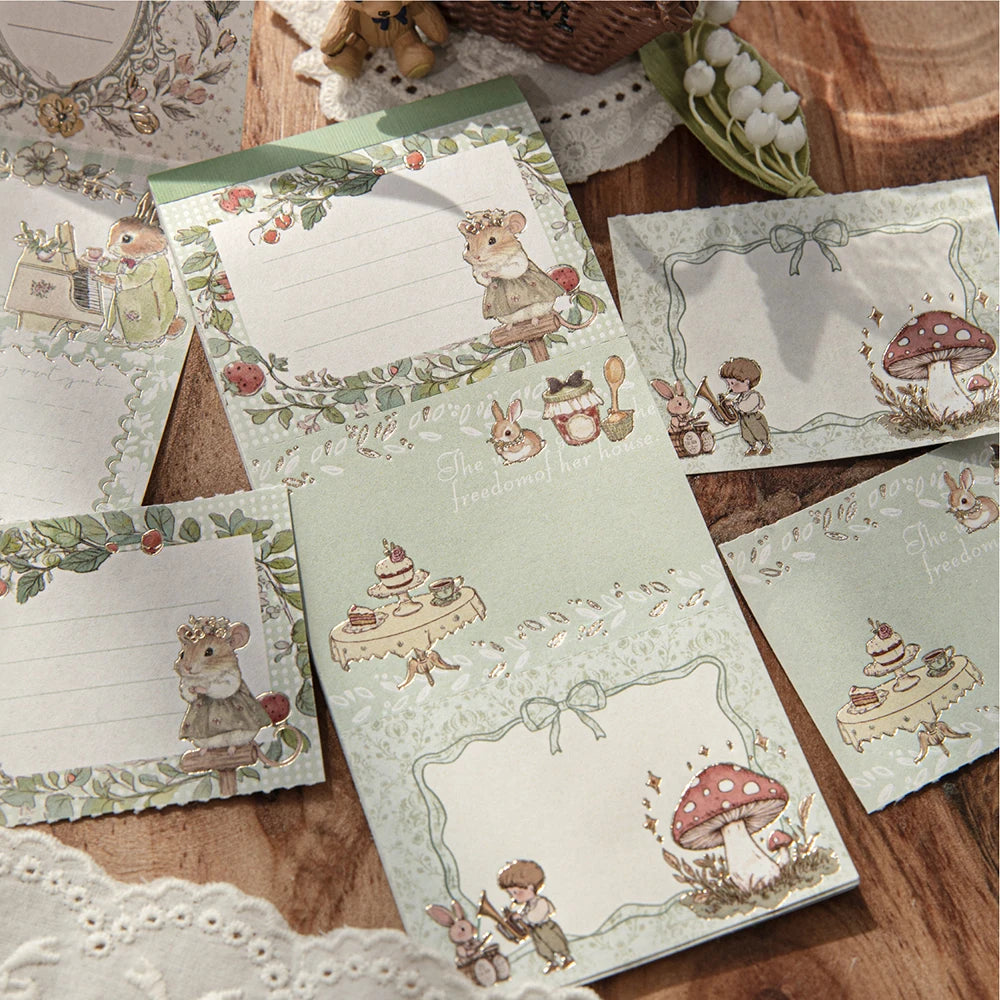 White Kraft Paper Stamping Non Stick Memo Pad Tea Party Series Retro