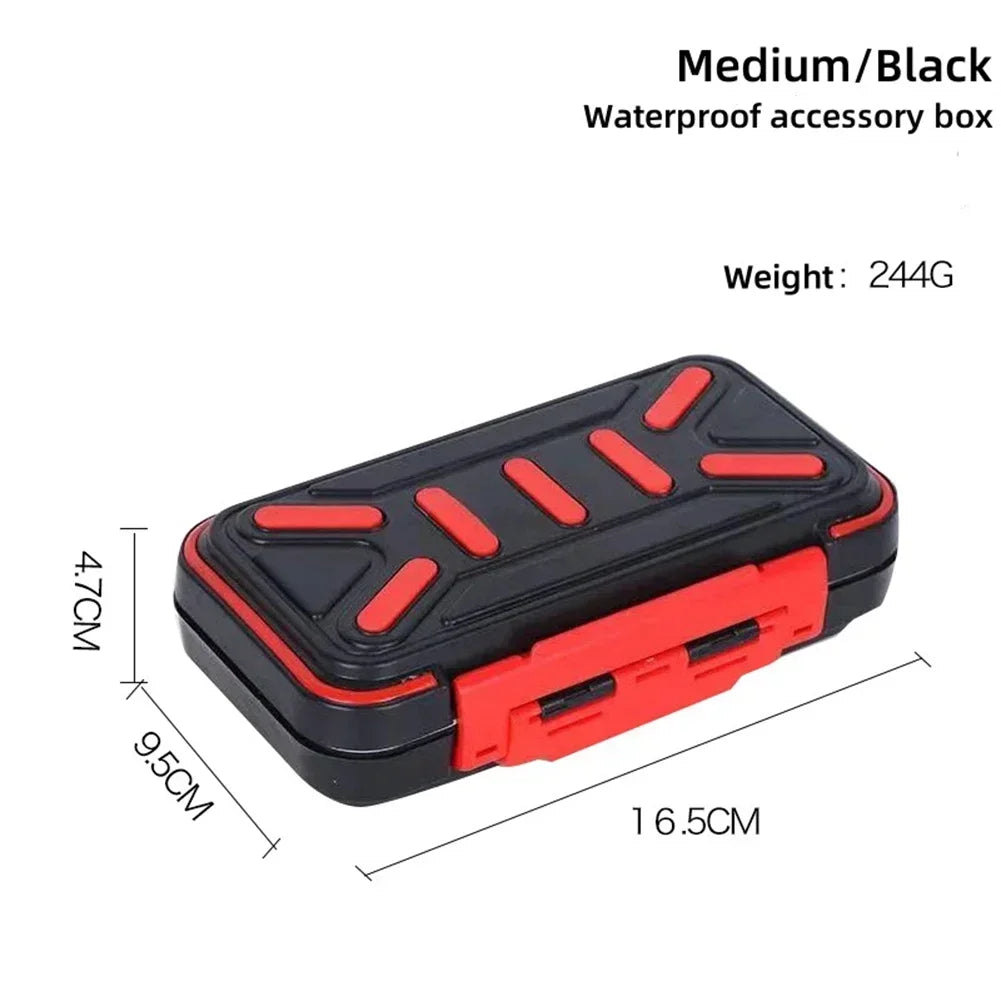 Waterproof Fishing Tackle Organizer Box | Lures Hooks Beads Fishing Tackle Box Peaceful Pleasures Health and Wellness Black red-M