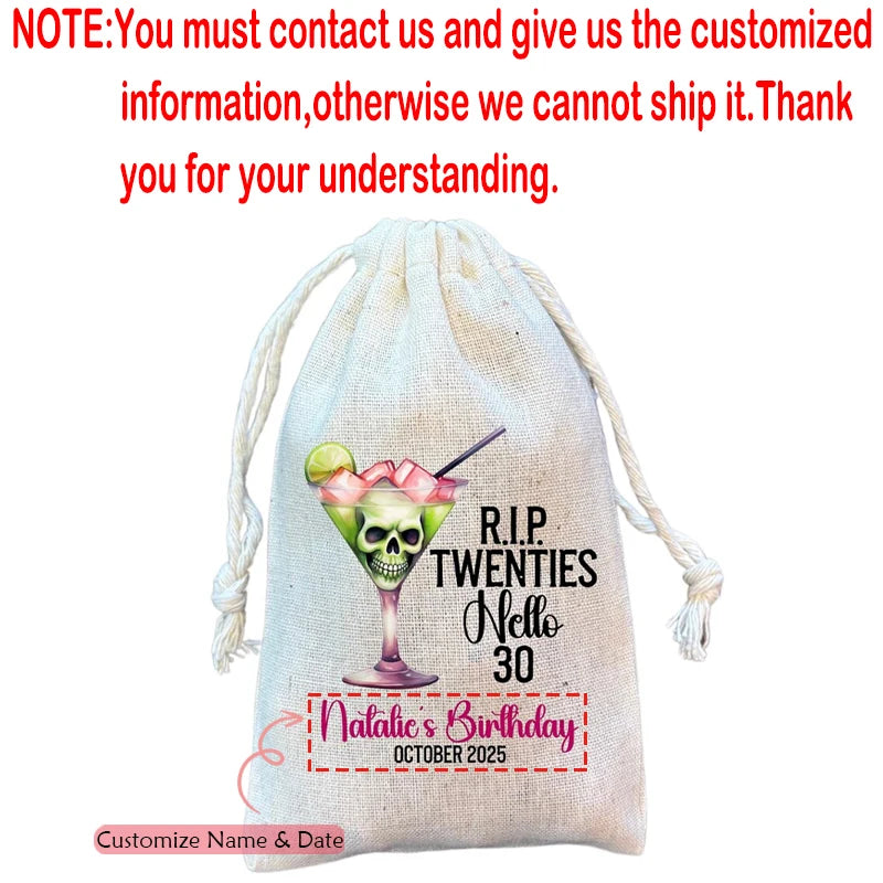 Personalized Halloween Birthday Hangover Kit Bags | RIP 30 40 50 60 Party Favor Bags Peaceful Pleasures Health and Wellness custom D 13x18cm 4pcs