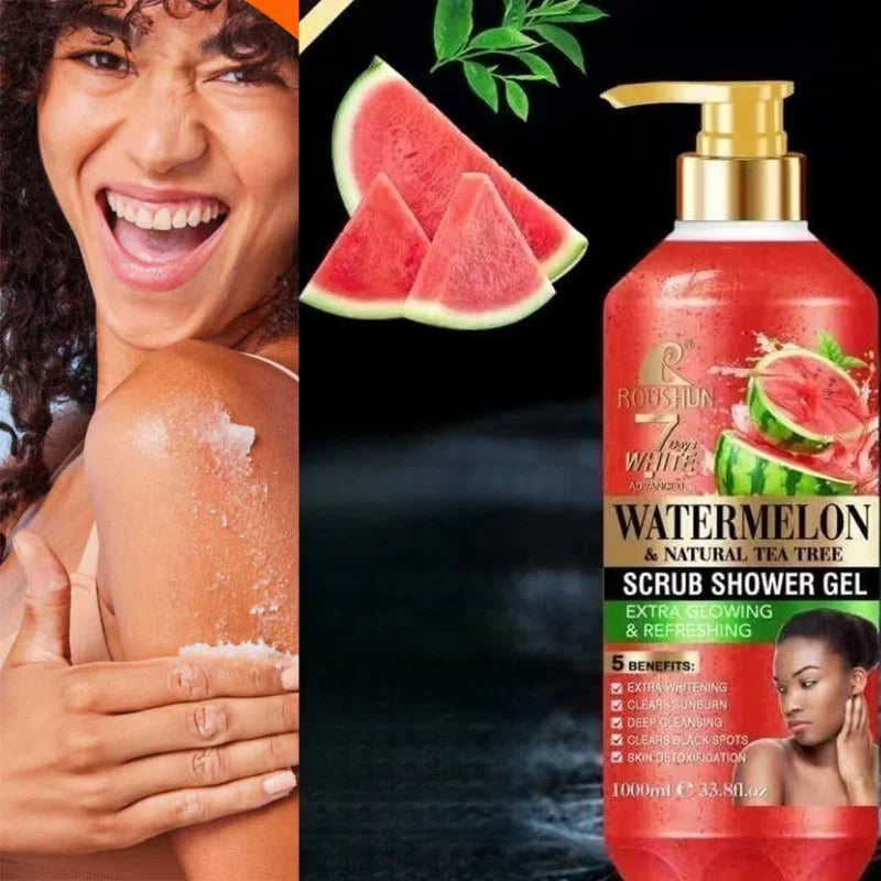 ROUSHUN Watermelon SCRUB SHOWER GEL 1000ML Moisturizing and Moisturizing Skin Fragrance Retention Large Capacity Shower Gel Peaceful Pleasures Health and Wellness