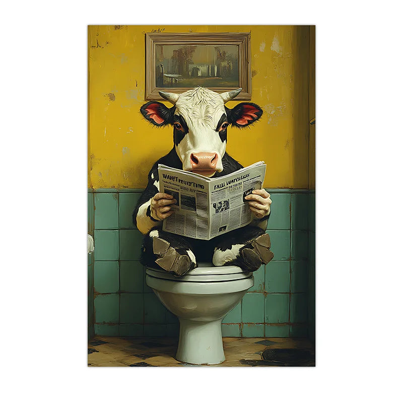 Retro Funny Cow Canvas Poster | Vintage Bathroom Wall Art Canvas Wall Art Peaceful Pleasures Health and Wellness 02 50x70cm NoFrame China Mainland