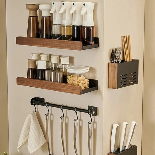 Nordic Wall Mounted Bathroom Storage Rack | Wood & Aluminum Bathroom Storage Rack Peaceful Pleasures Health and Wellness