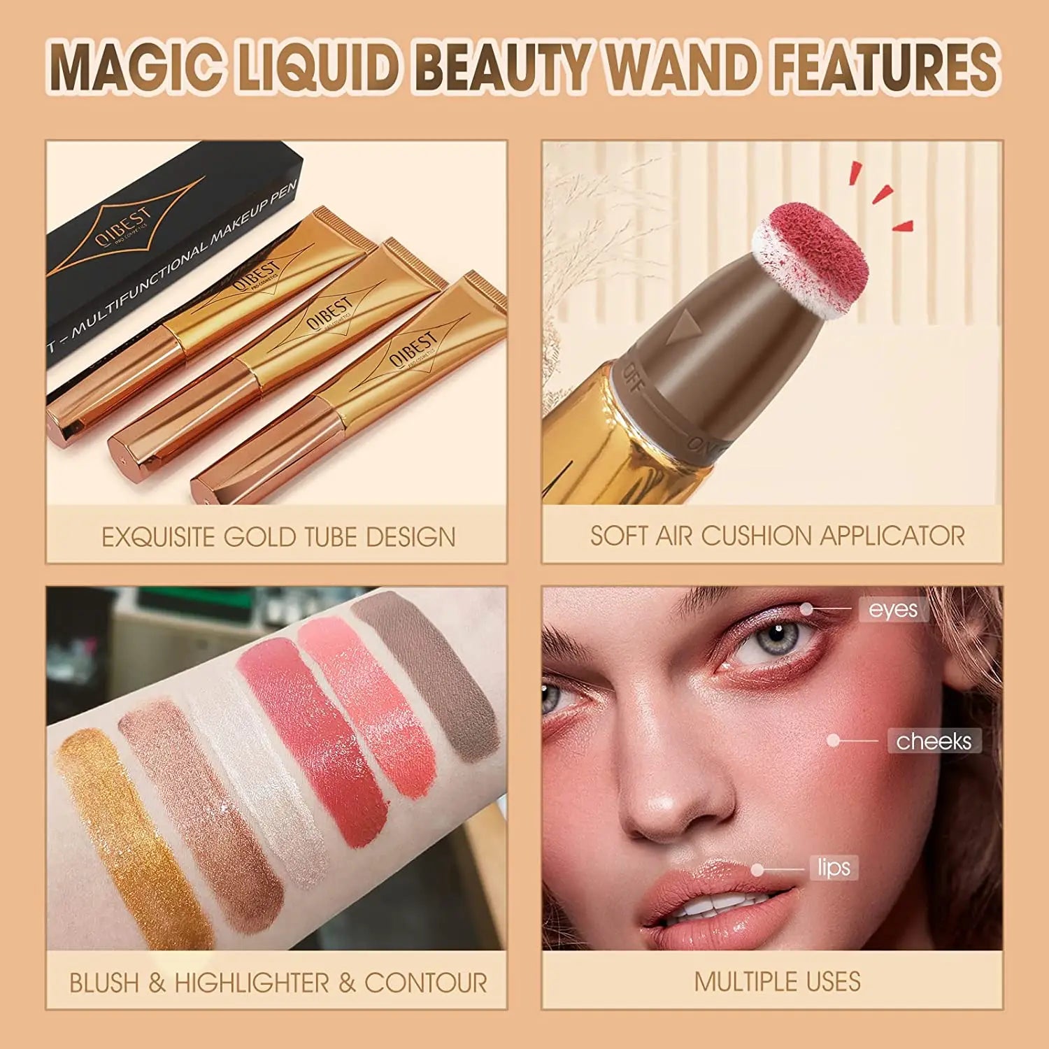 QIBEST Pink Peach Liquid Blush Velvet Matte Blusher Face Pigment Stick Lasting Natural Cream Cheek Tint Blush Makeup Contouring Peaceful Pleasures Health and Wellness