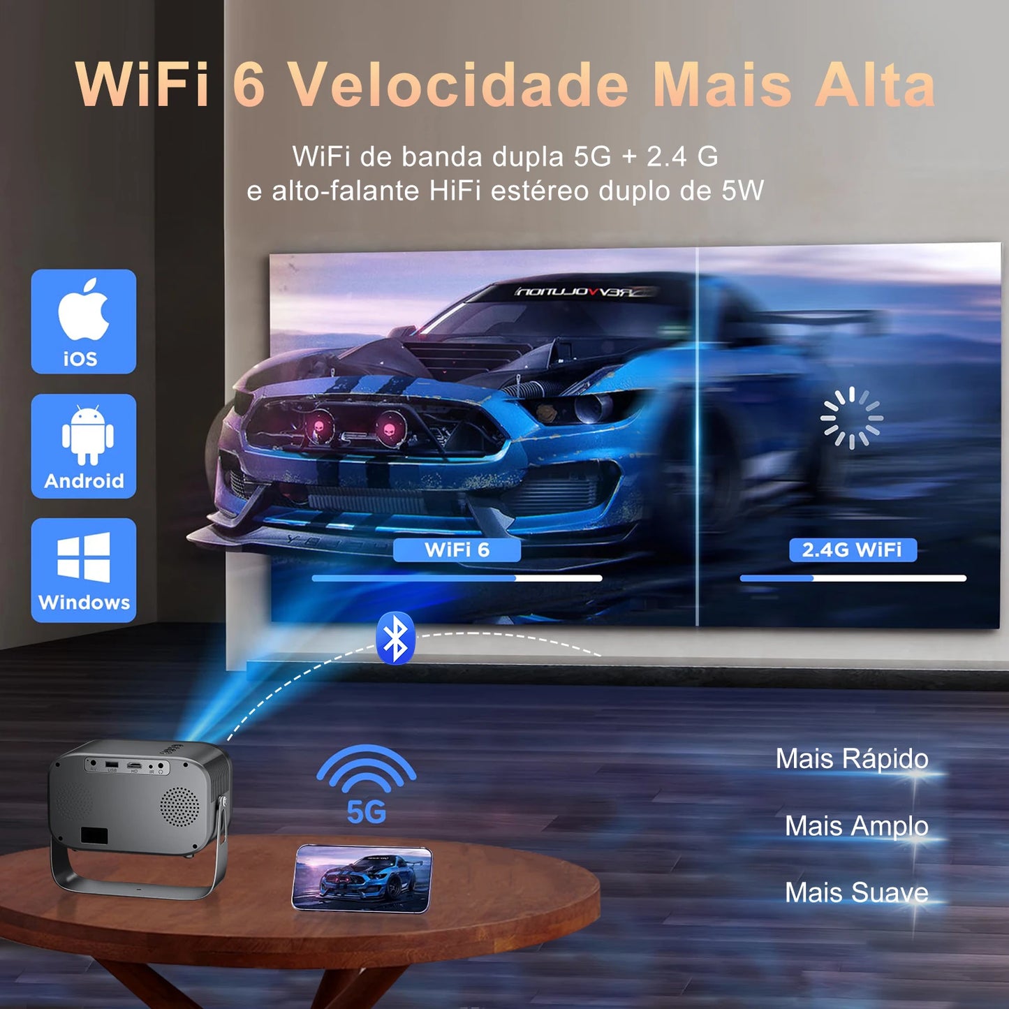 Mini 4K Projector Wall Projector, Portable Outdoor Movie Projector with Built-in Wi-Fi, Speaker & Digital Keystone, HDMI/BT, Peaceful Pleasures Health and Wellness