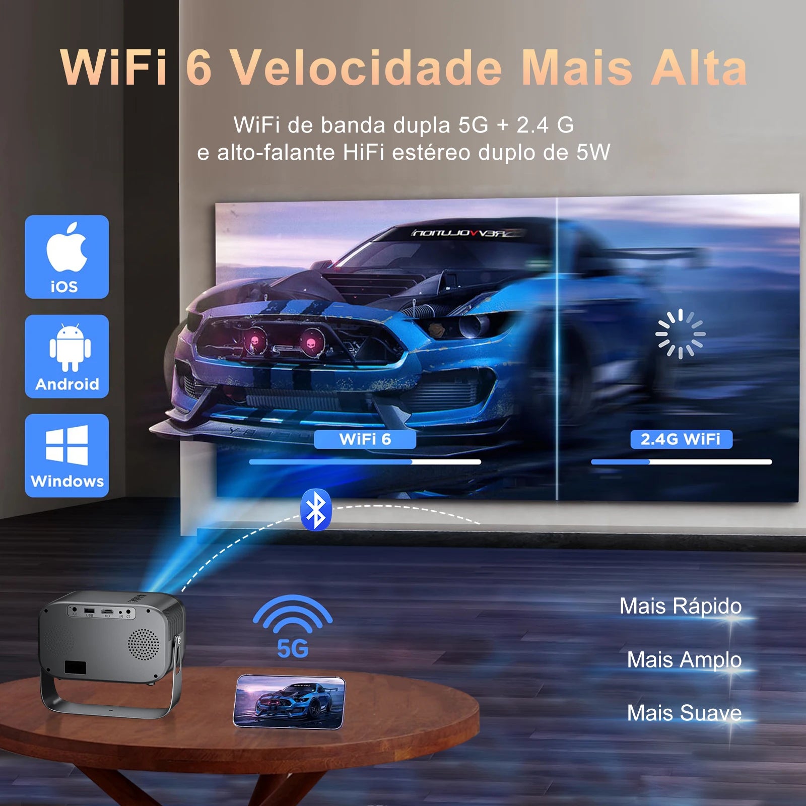 Mini 4K Projector Wall Projector, Portable Outdoor Movie Projector with Built-in Wi-Fi, Speaker & Digital Keystone, HDMI/BT, Peaceful Pleasures Health and Wellness