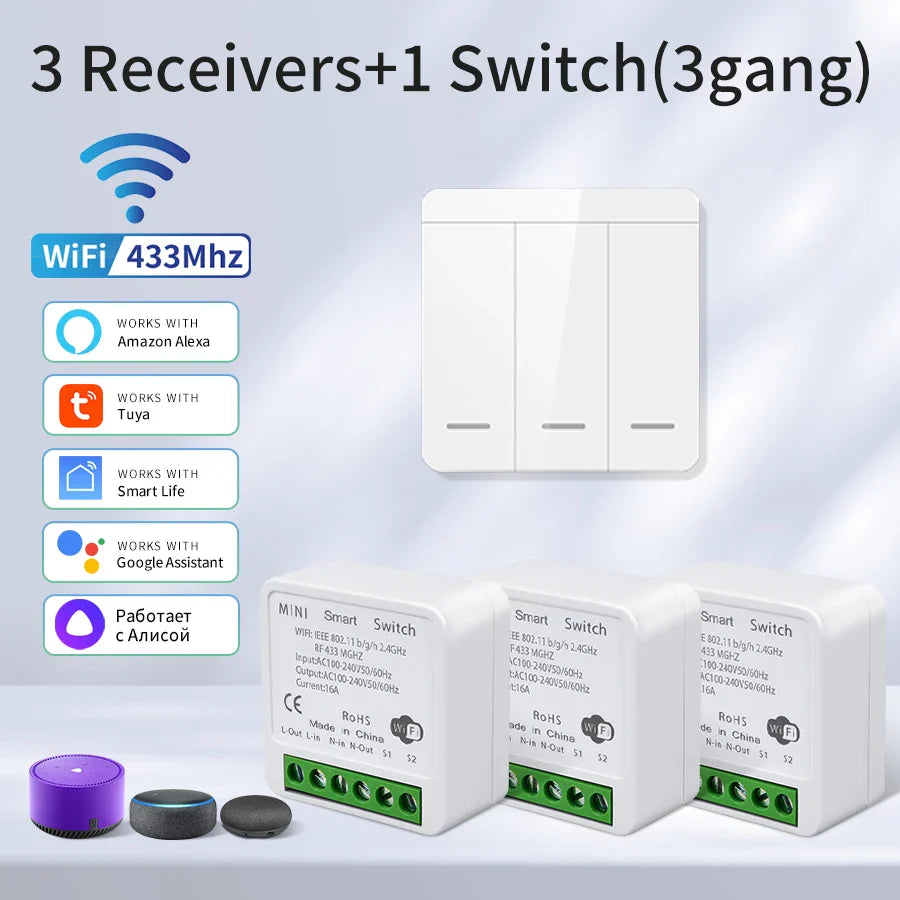 Tuya WiFi Smart Switch 1/2/3 Gang 433MHz | Alexa Google