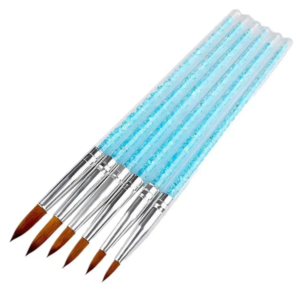 6Pcs/set Nail Art Brush, Acrylic UV Gel Glitter Drawing Painting Brushes Crystal Handle Nylon Hair Carving Flower Pens Nail Tool Peaceful Pleasures Health and Wellness 6pcs kit