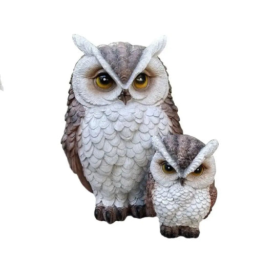 Resin Owl Statue – Lifelike Mother & Baby Garden Figurine Garden Resin Figurine Oasis Select brown