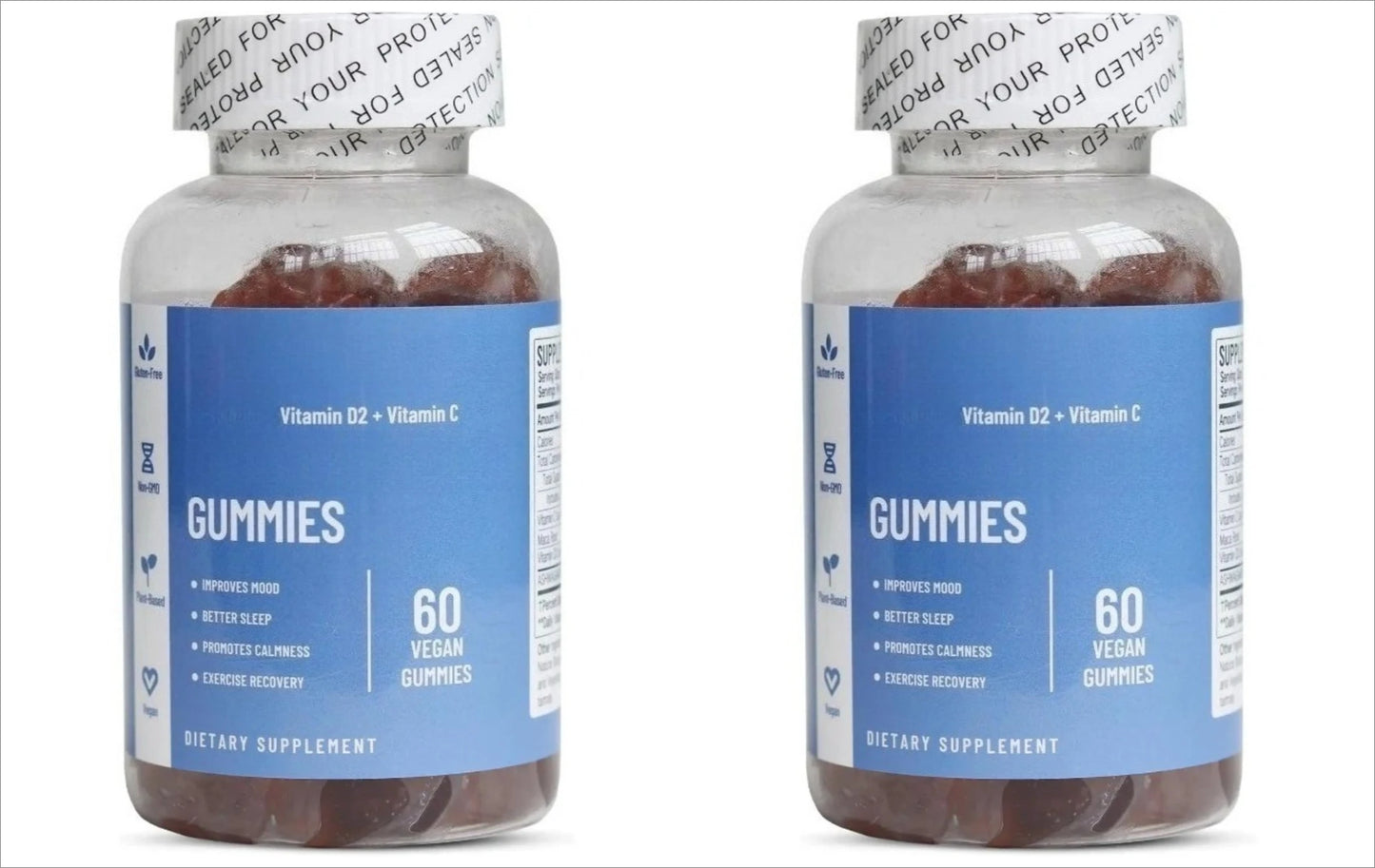 Vitamin D2 & C Gummies | Vegan Blueberry Non-GMO 60ct